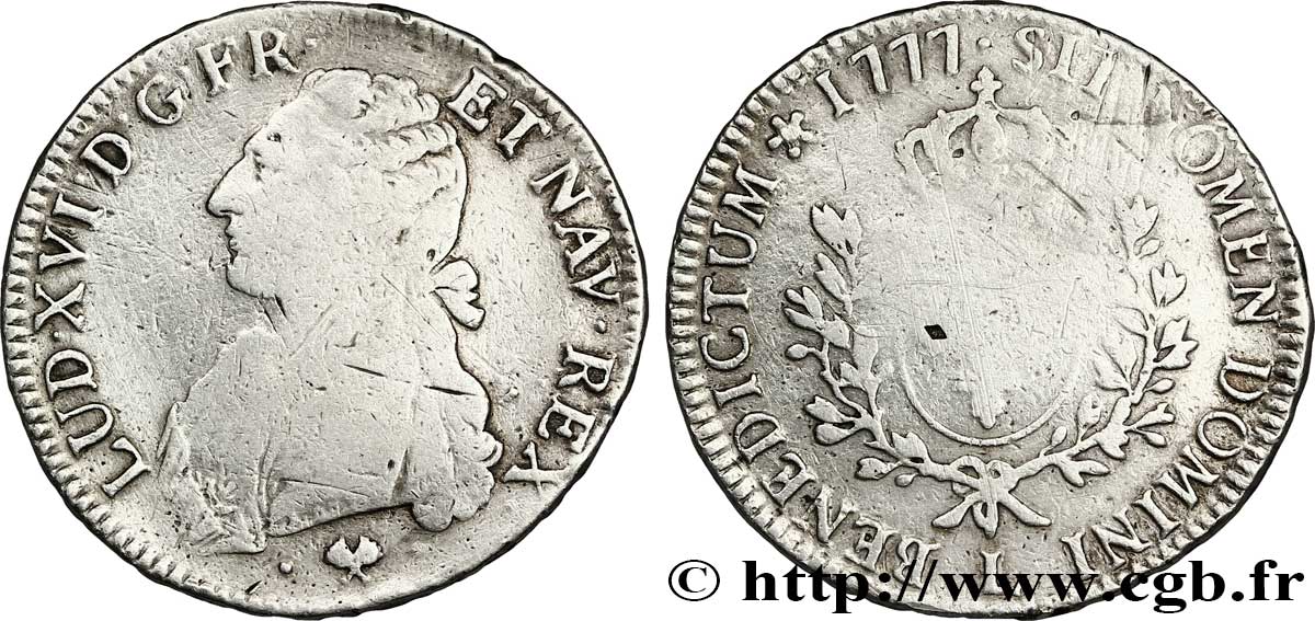 LOUIS XVI Écu aux branches d&nbsp;olivier 1777 Bayonne TB