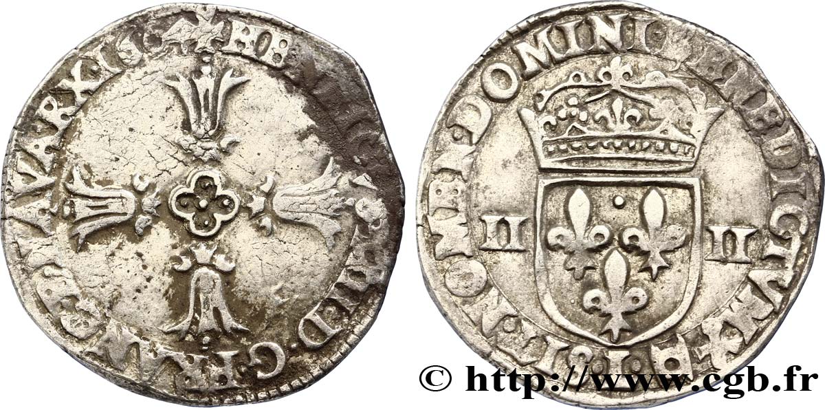 HENRY IV Quart d&nbsp;écu, croix feuillue de face 1604 Bayonne VF/VF