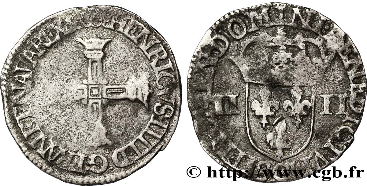 HENRY IV Quart d écu, croix batonnée et couronnée de face 1608 Saint-Lô S