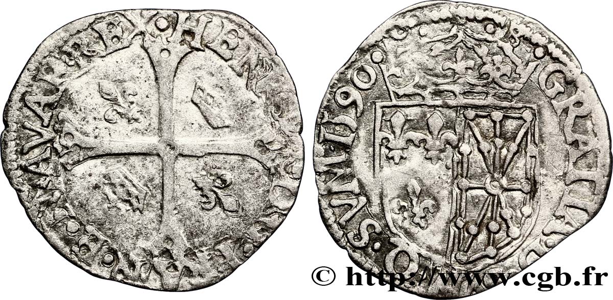 HENRI IV LE GRAND Douzain de Navarre, 2e type 1590 Saint-Palais TTB