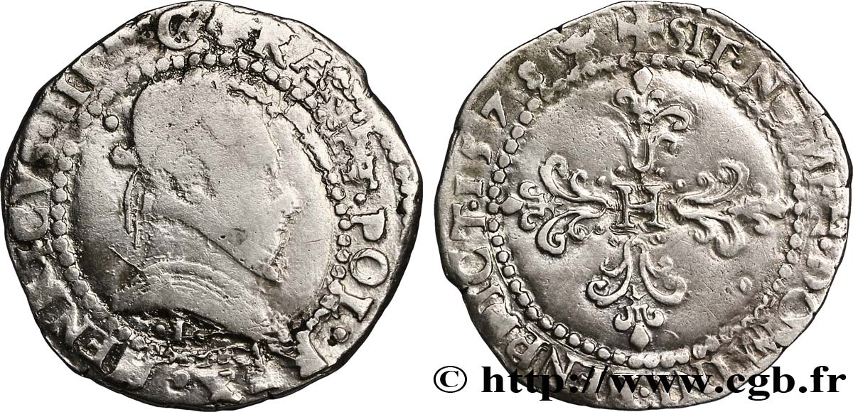 HENRI III Demi-franc au col plat 1578 Limoges TB/TB+