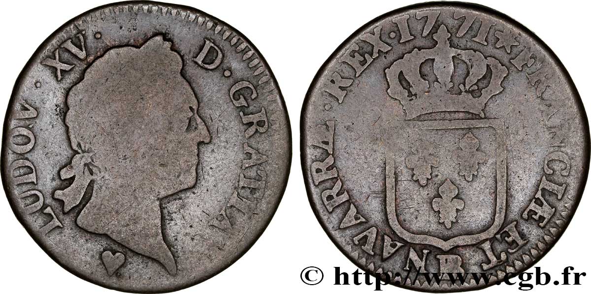 LOUIS XV DIT LE BIEN AIMÉ Sol dit &nbsp;à la vieille tête&nbsp; 1771 Strasbourg B+