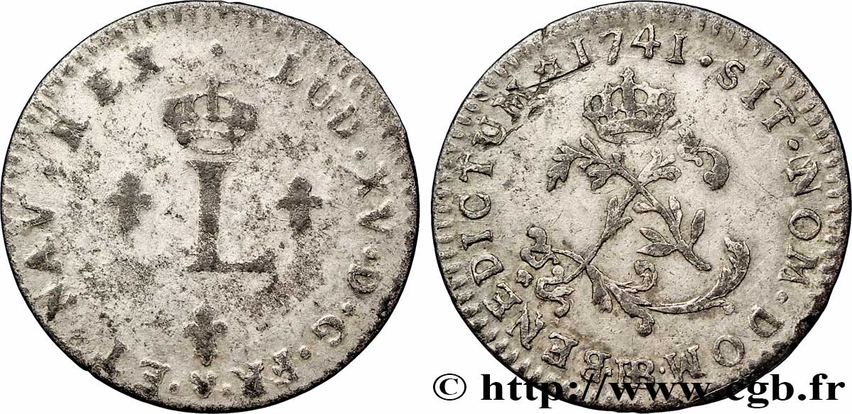 LOUIS XV DIT LE BIEN AIMÉ Double sol de billon 1741 Strasbourg TB+/TTB