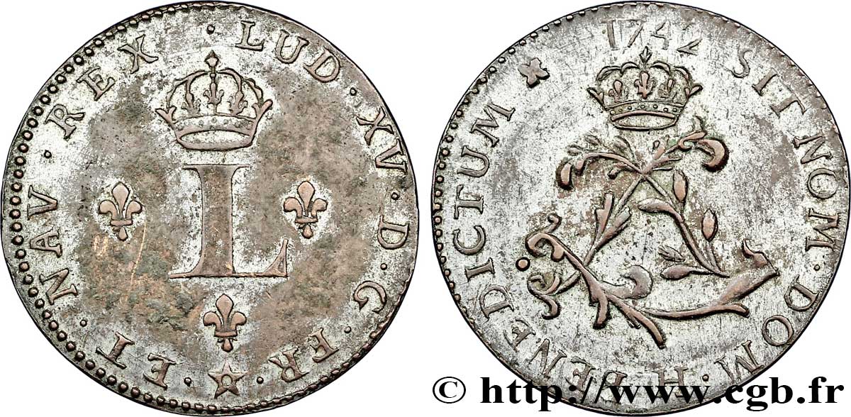 LOUIS XV DIT LE BIEN AIMÉ Double sol de billon (faux) 1742 La Rochelle TTB