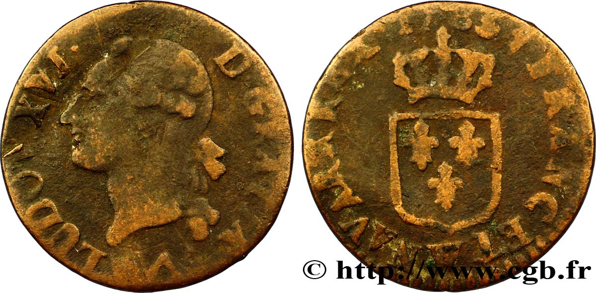 LOUIS XVI Liard dit &nbsp;à l&nbsp;écu&nbsp; 1783 Lille TB