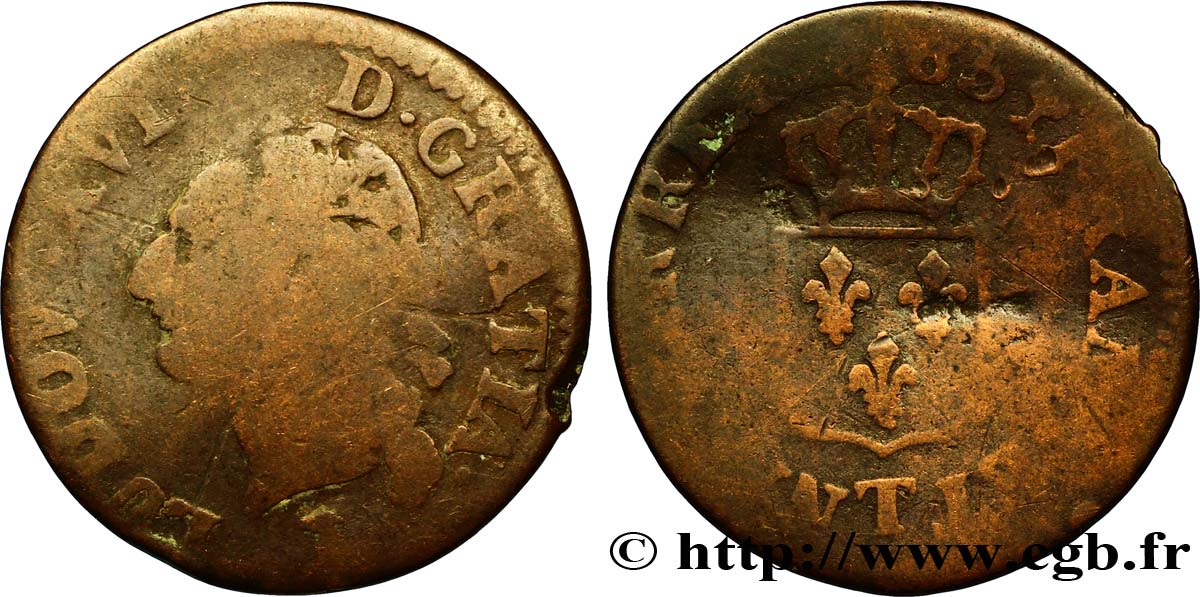 LOUIS XVI Liard dit &nbsp;à l&nbsp;écu&nbsp; 1785 Nantes AB