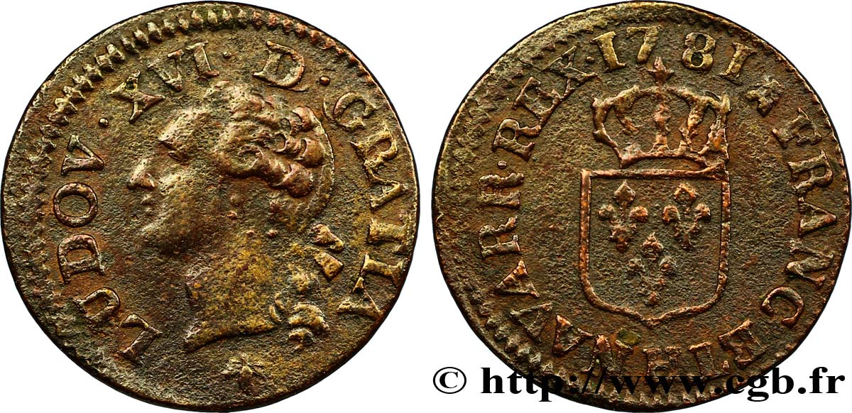 LOUIS XVI Liard dit &nbsp;à l&nbsp;écu&nbsp; 1781 La Rochelle TB