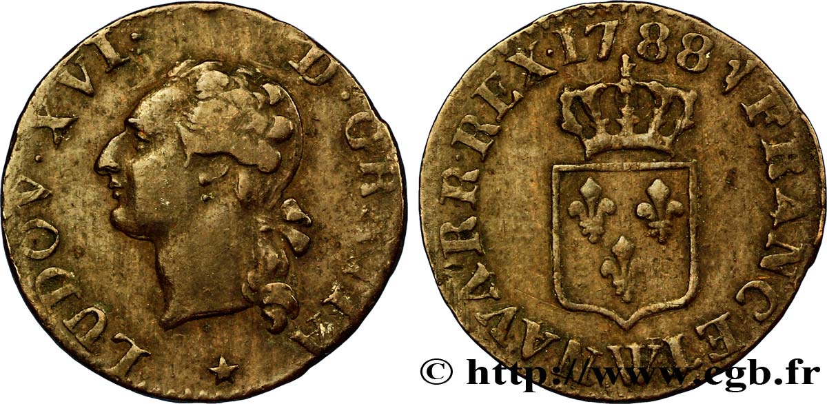 LOUIS XVI Liard dit “à l&nbsp;écu” 1788 Lille TB+