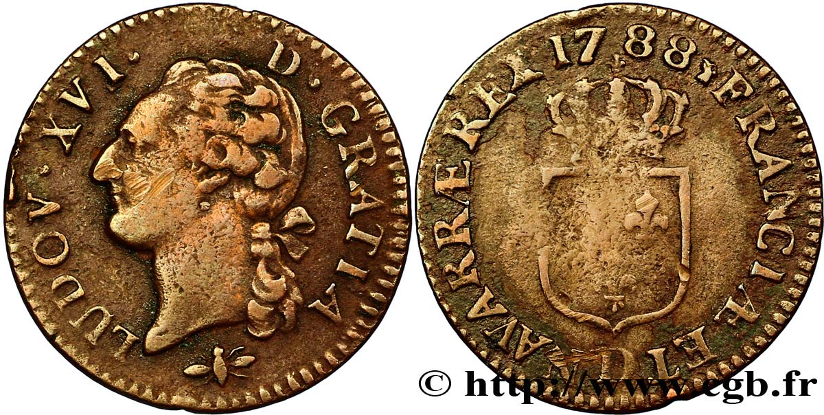 LOUIS XVI Demi-sol dit &nbsp;à l&nbsp;écu&nbsp; 1788 Lyon TB+