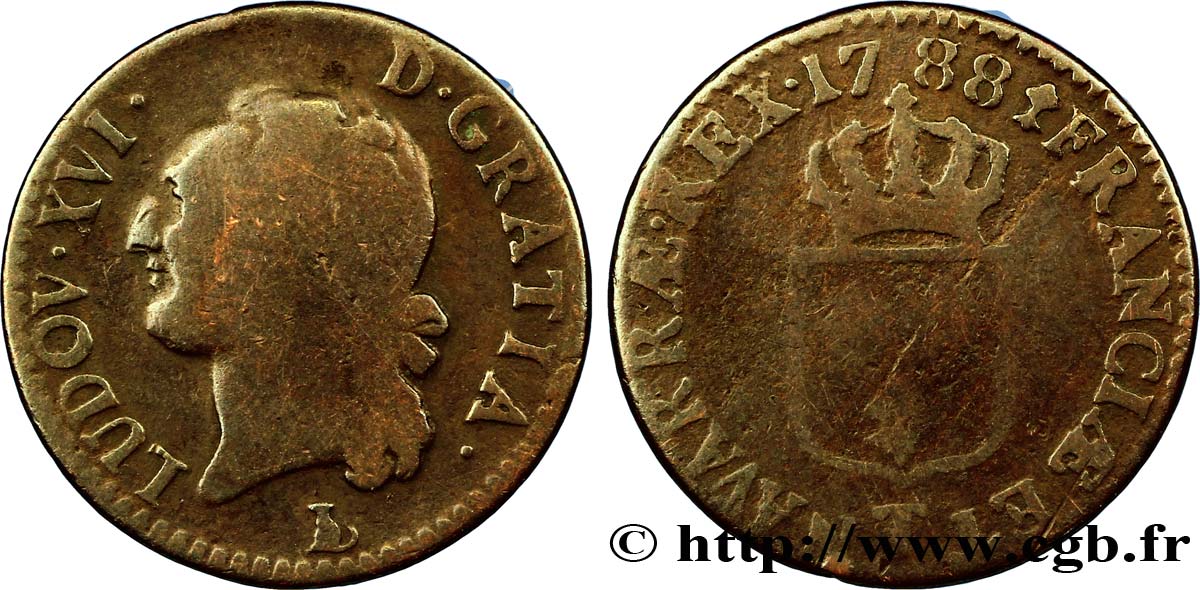LOUIS XVI Demi-sol dit  à l écu  1788 Nantes F