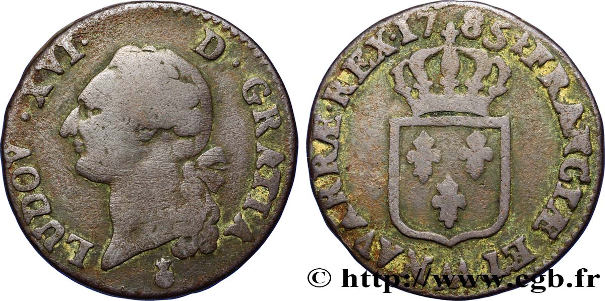 LOUIS XVI Sol dit  à l écu  1785 Metz B+
