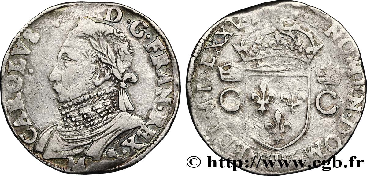 HENRY III. COINAGE AT THE NAME OF CHARLES IX Teston, 10e type 1575 Toulouse fSS