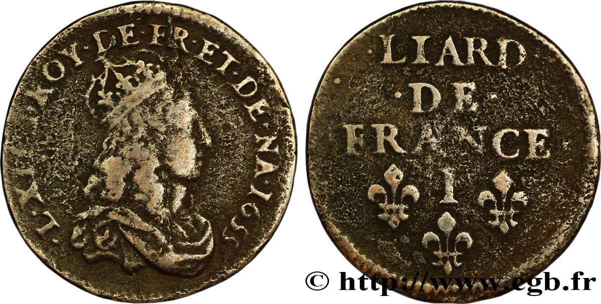 LOUIS XIV LE GRAND OU LE ROI SOLEIL Liard de cuivre 1655 Limoges TB