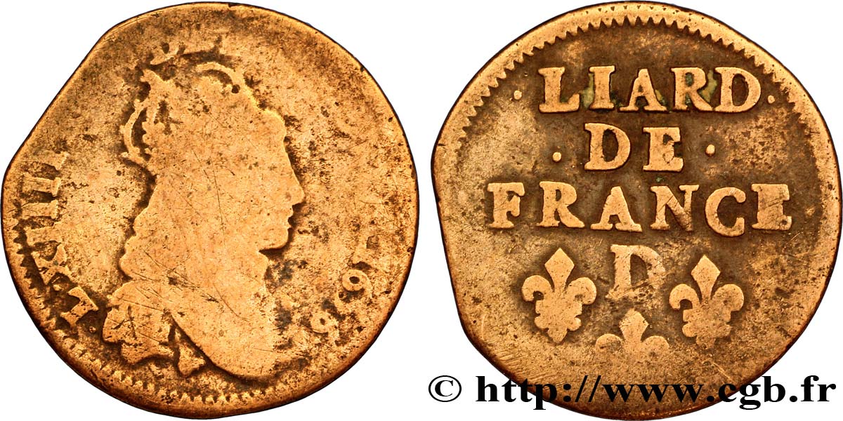 LOUIS XIV LE GRAND OU LE ROI SOLEIL Liard de cuivre, 2e type 1656 Vimy-en-Lyonnais (actuellement Neuville-sur-Saône) B