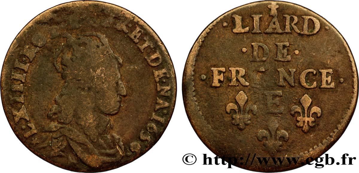 LOUIS XIV  THE SUN KING  Liard de cuivre, 2e type 1656 Meung-sur-Loire S