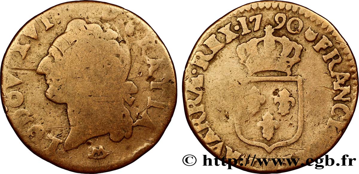 LOUIS XVI Demi-sol dit “à l écu” 1790 Montpellier B+