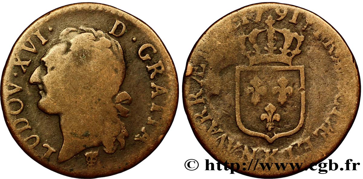 LOUIS XVI Demi-sol dit  à l écu  1791 Bordeaux B+