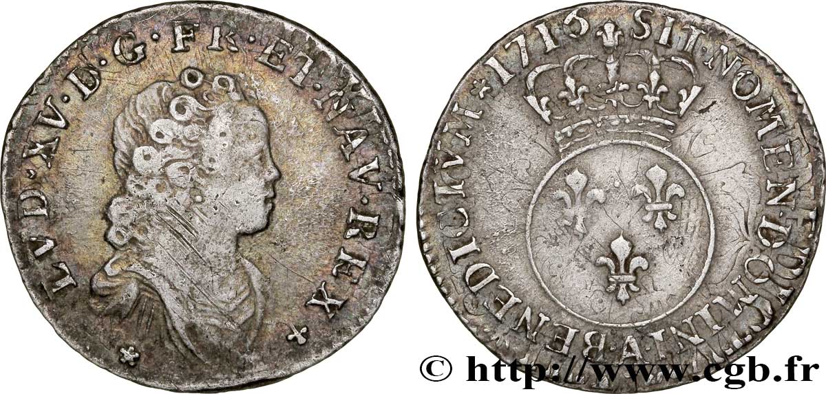 LOUIS XV DIT LE BIEN AIMÉ Dixième d écu dit “vertugadin” 1716 Paris TB+