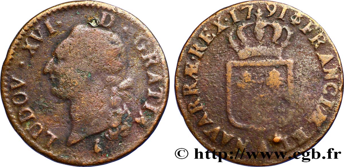 LOUIS XVI (MONARQUE CONSTITUTIONNEL)  Sol dit &nbsp;à l&nbsp;écu&nbsp; 1791 Paris B+