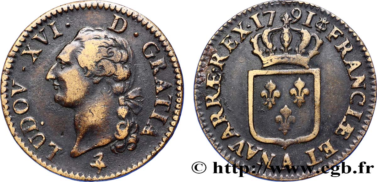 LOUIS XVI (MONARQUE CONSTITUTIONNEL)  Sol dit &nbsp;à l&nbsp;écu&nbsp; 1791 Paris TTB/TB