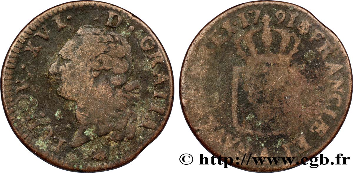 LOUIS XVI (MONARQUE CONSTITUTIONNEL)  Sol dit &nbsp;à l&nbsp;écu&nbsp; 1791 Paris B/AB