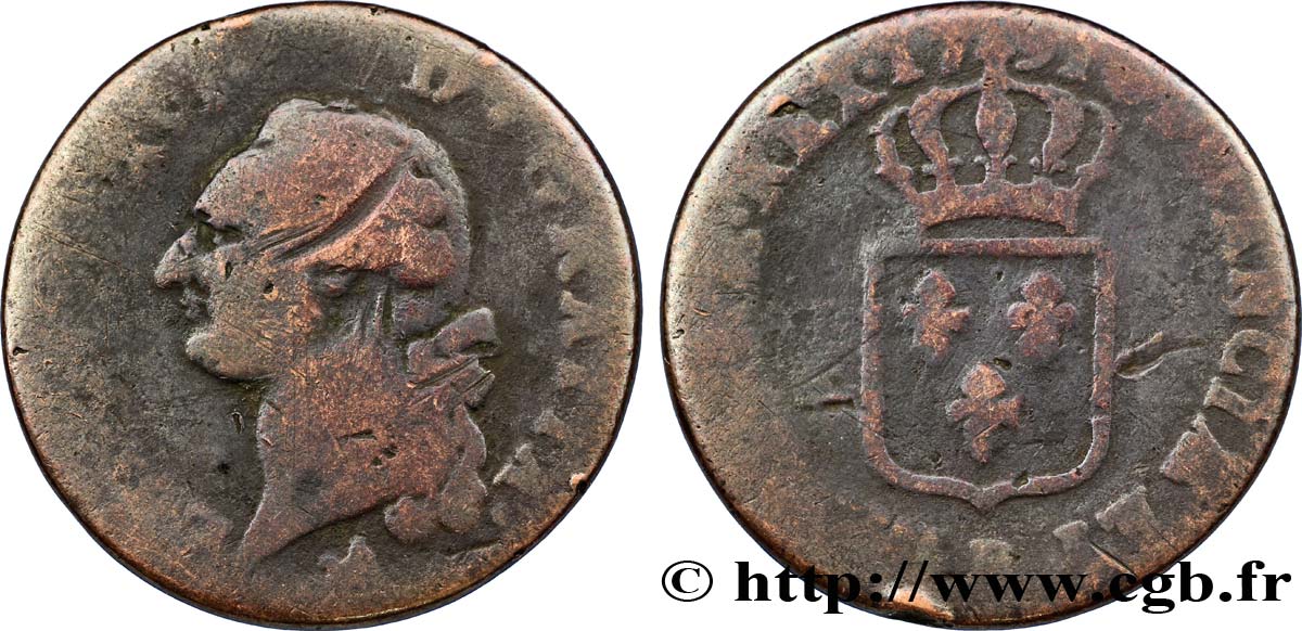 LOUIS XVI (MONARQUE CONSTITUTIONNEL)  Sol dit &nbsp;à l&nbsp;écu&nbsp; 1791 Rouen B