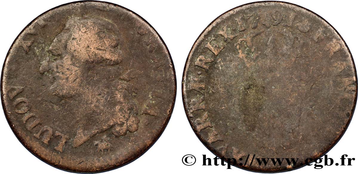 LOUIS XVI (MONARQUE CONSTITUTIONNEL)  Sol dit  à l écu  1791 Rouen B