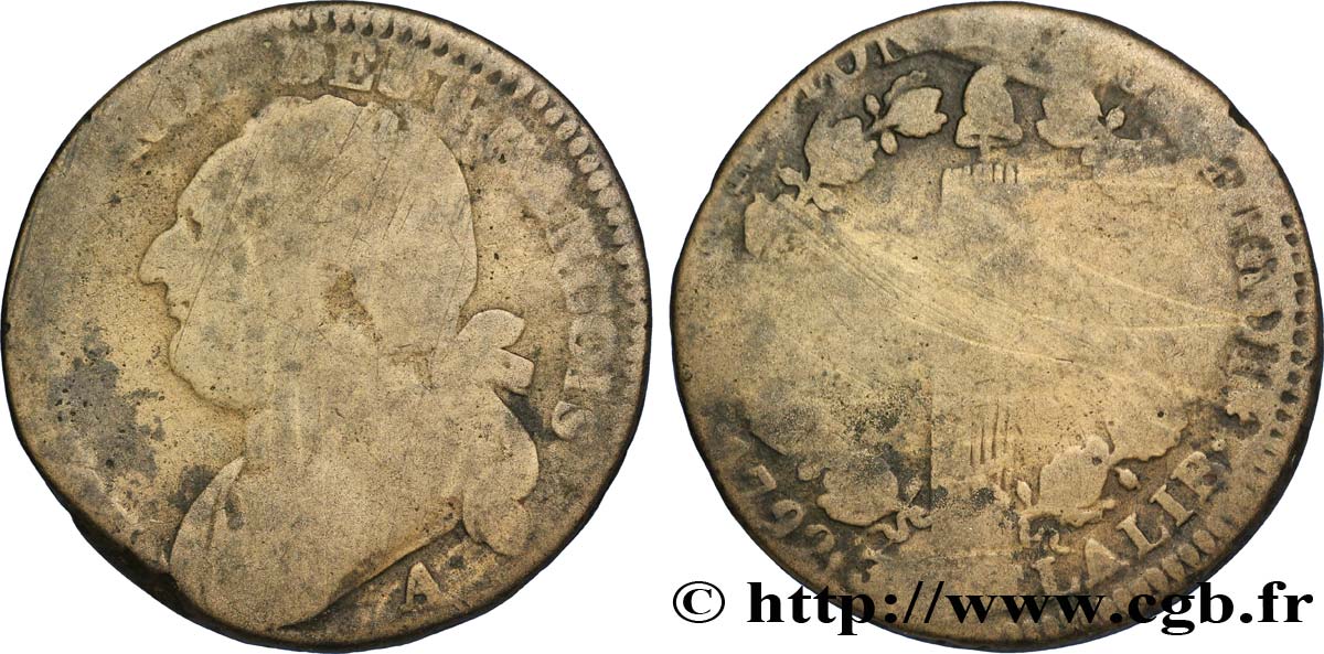 LOUIS XVI (MONARQUE CONSTITUTIONNEL)  12 deniers dit  au faisceau , type FRANCOIS 1792 Paris B