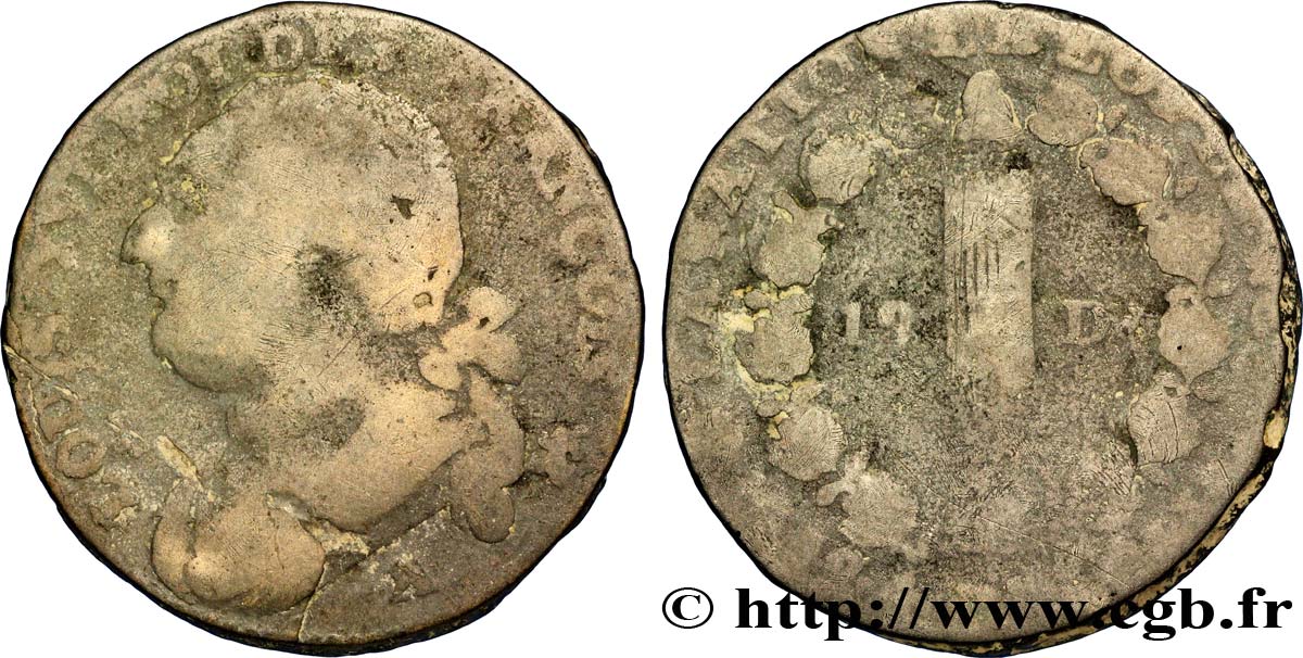 LOUIS XVI (MONARQUE CONSTITUTIONNEL)  12 deniers dit &nbsp;au faisceau&nbsp;, type FRANÇOIS 1792 Paris AB