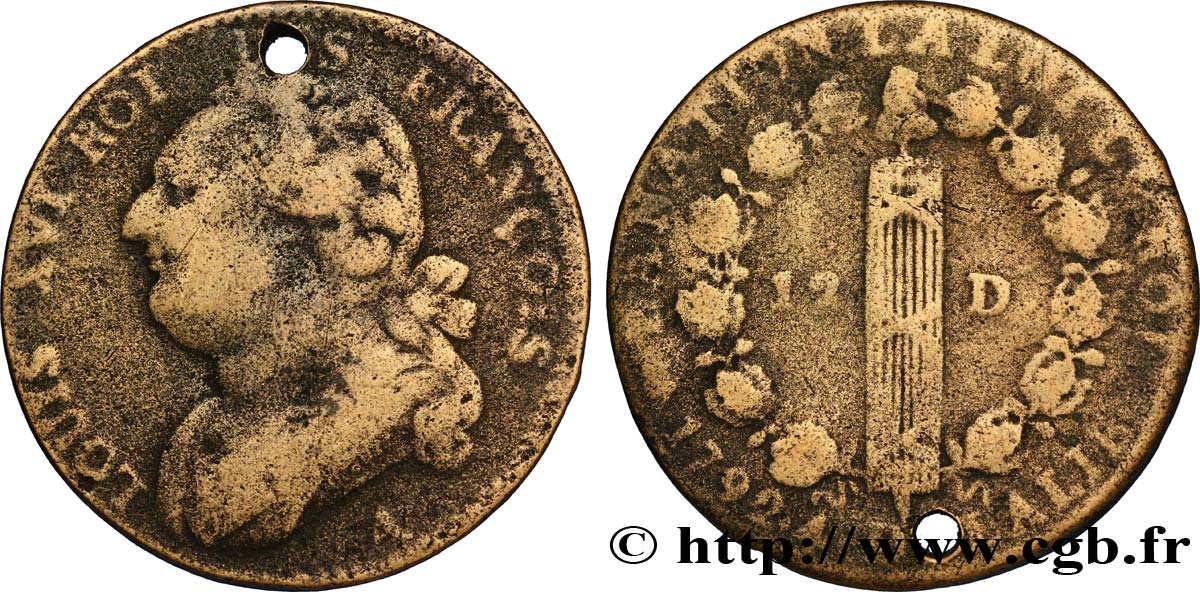 LOUIS XVI (MONARQUE CONSTITUTIONNEL)  12 deniers dit  au faisceau , type FRANÇOIS 1792 Paris B+