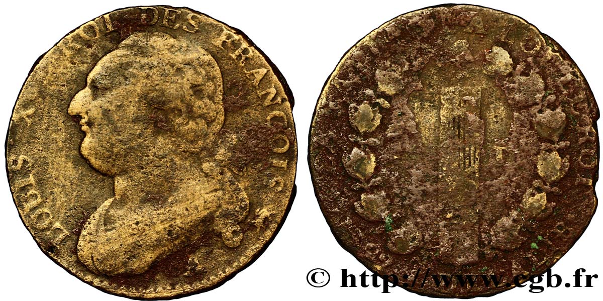 LOUIS XVI (MONARQUE CONSTITUTIONNEL)  12 deniers dit &nbsp;au faisceau&nbsp;, type FRANÇOIS 1792 Paris B+