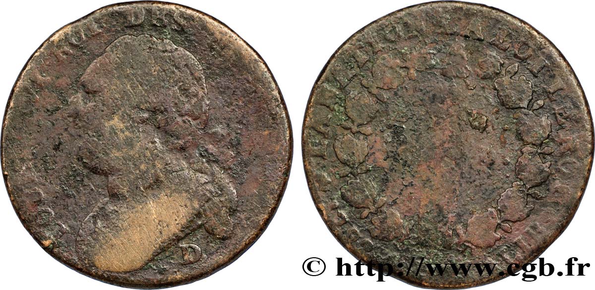 LOUIS XVI (MONARQUE CONSTITUTIONNEL)  12 deniers dit &nbsp;au faisceau&nbsp;, type FRANÇOIS 1792 Lyon AB