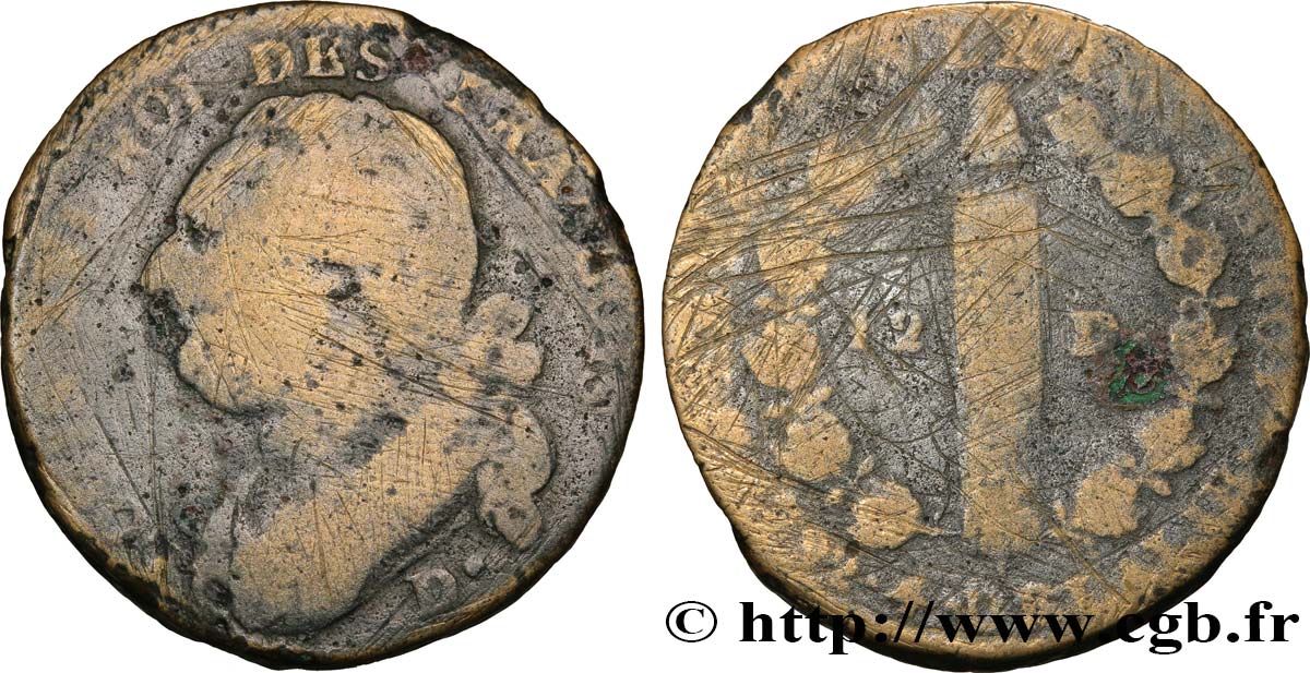 LOUIS XVI 12 deniers dit  au faisceau , type FRANCOIS 1792 Dijon RC
