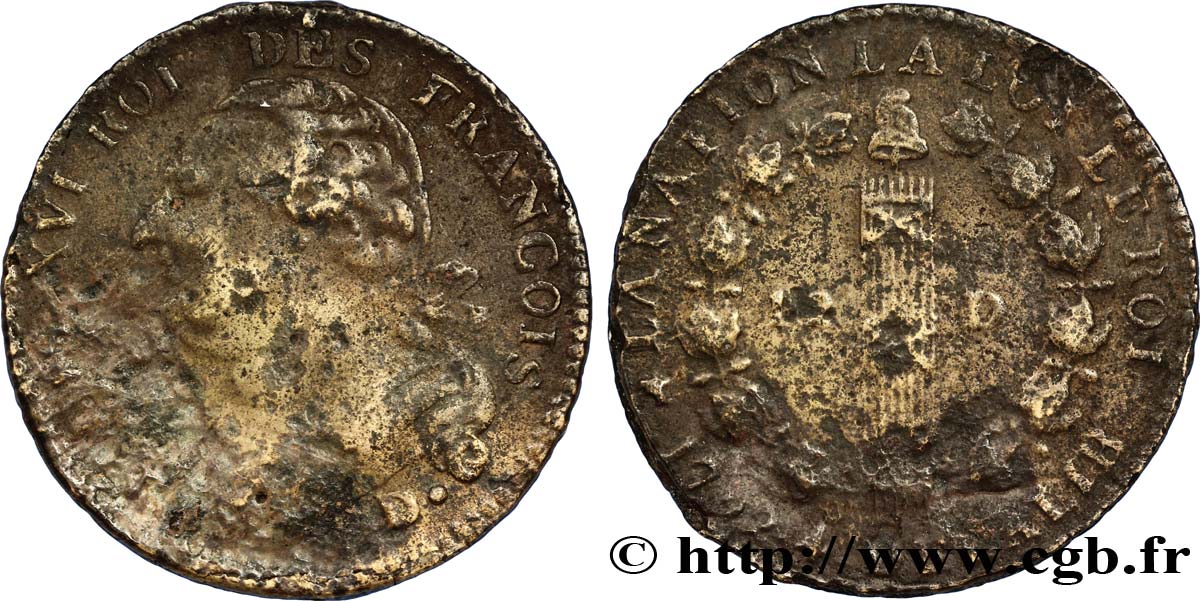 LOUIS XVI (MONARQUE CONSTITUTIONNEL)  12 deniers dit &nbsp;au faisceau&nbsp;, type FRANCOIS 1792 Dijon AB