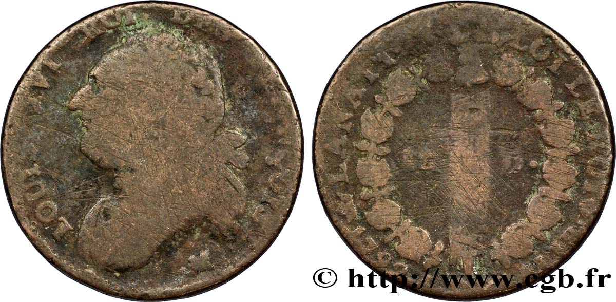 LOUIS XVI (MONARQUE CONSTITUTIONNEL)  12 deniers dit &nbsp;au faisceau&nbsp;, type FRANCOIS 1792 Toulouse AB
