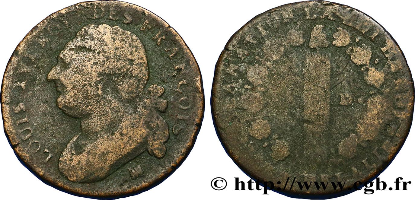 LOUIS XVI (MONARQUE CONSTITUTIONNEL)  12 deniers dit &nbsp;au faisceau&nbsp;, type FRANCOIS 1792 Marseille AB