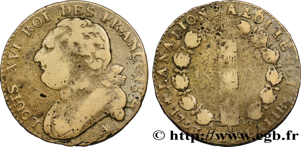 LOUIS XVI (MONARQUE CONSTITUTIONNEL)  12 deniers dit  au faisceau , type FRANÇOIS 1793 Paris TB