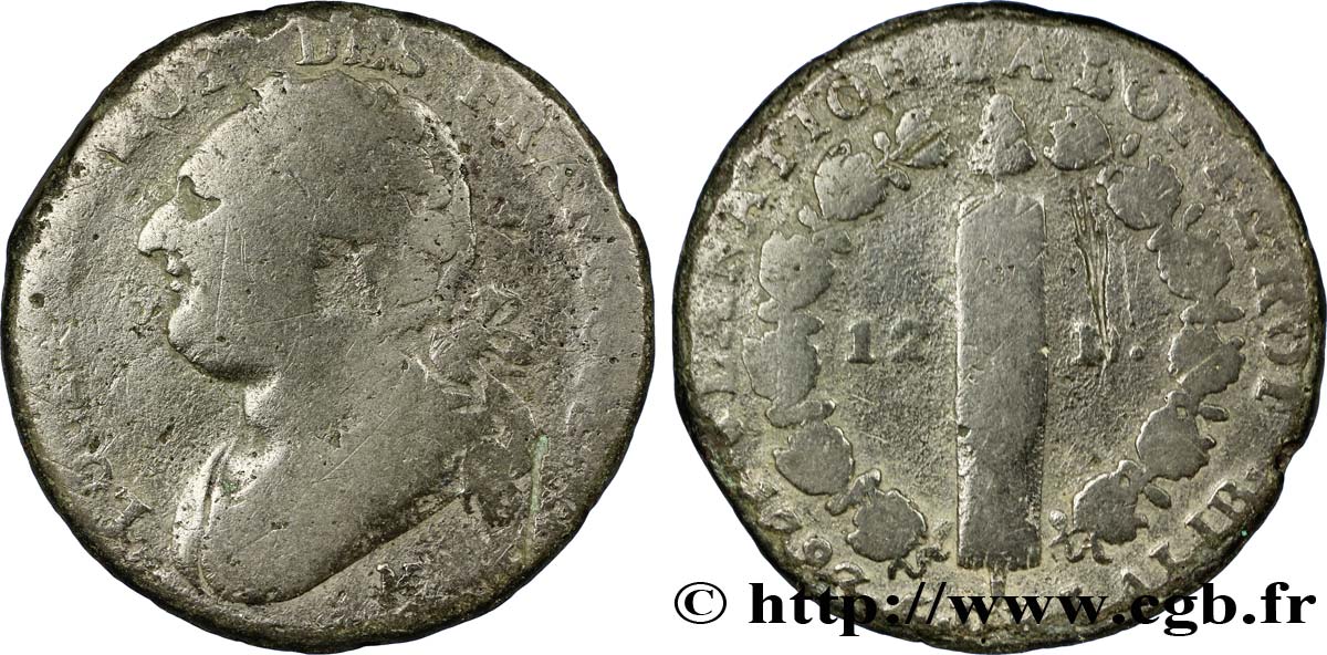 LOUIS XVI (MONARQUE CONSTITUTIONNEL)  12 deniers dit &nbsp;au faisceau&nbsp;, type FRANCOIS 1793 Bordeaux B+
