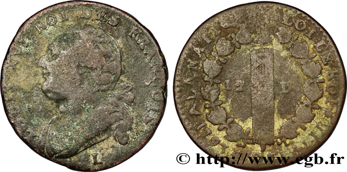 LOUIS XVI (MONARQUE CONSTITUTIONNEL)  12 deniers dit &nbsp;au faisceau&nbsp;, type FRANCOIS 1793 Bayonne AB