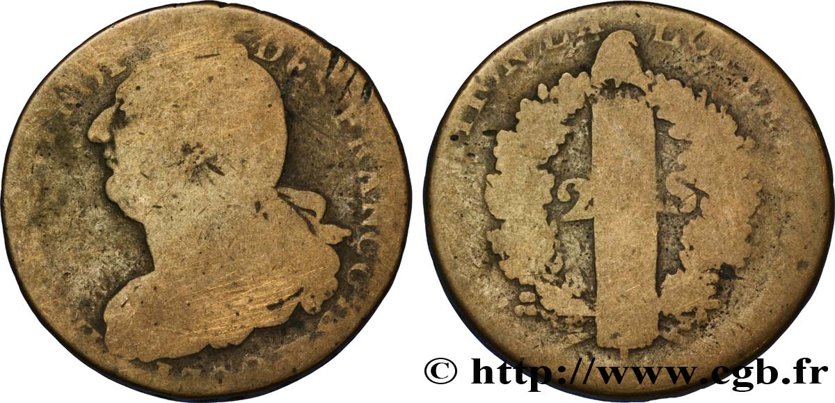 LOUIS XVI (MONARQUE CONSTITUTIONNEL)  2 sols dit  au faisceau , type FRANÇOIS 1792 Lille AB