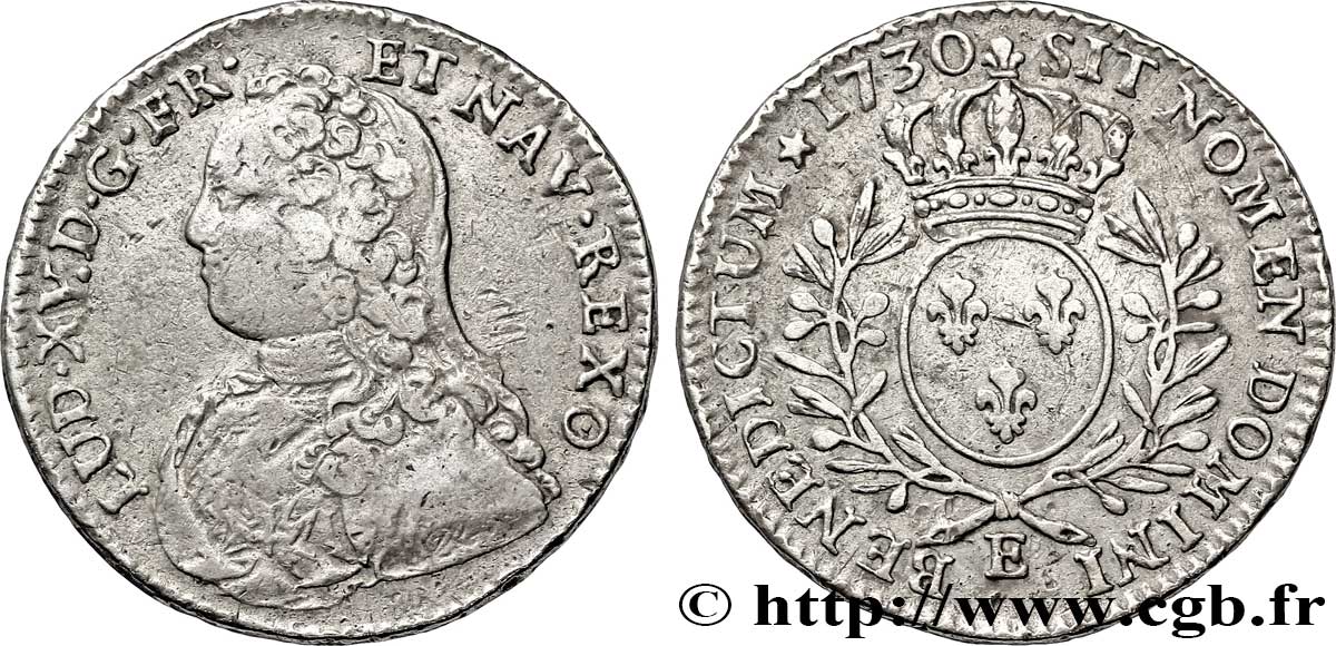 LOUIS XV DIT LE BIEN AIMÉ Demi-écu aux branches d&nbsp;olivier, buste habillé 1730 Tours TB/TTB