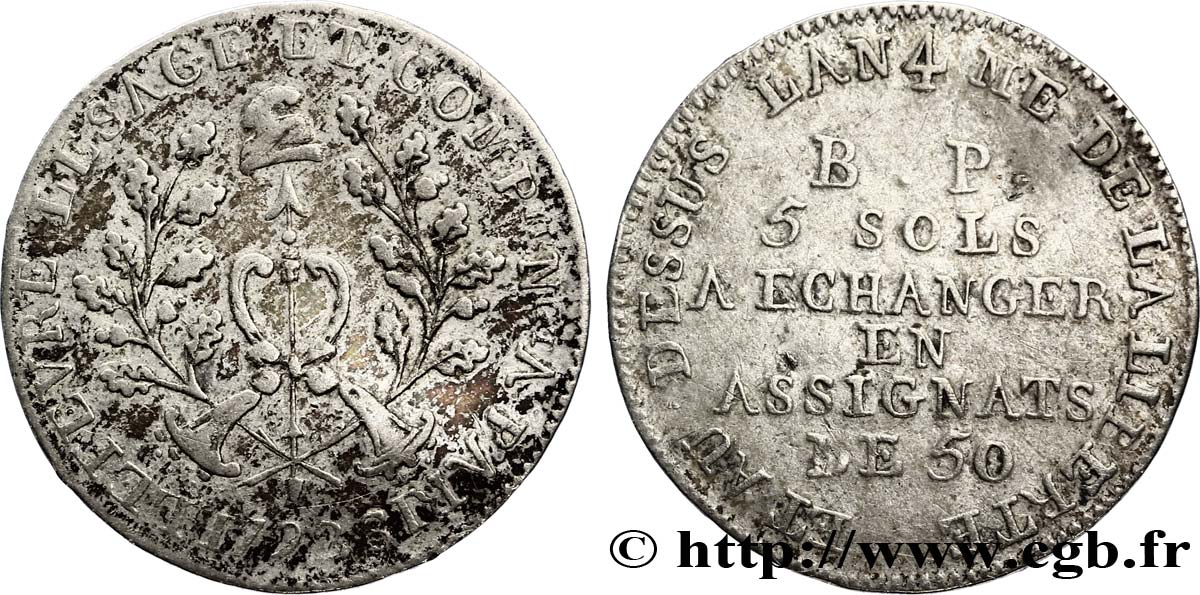 REVOLUTION COINAGE 5 sols Lefèvre Lesage et Cie 1792 Paris fSS