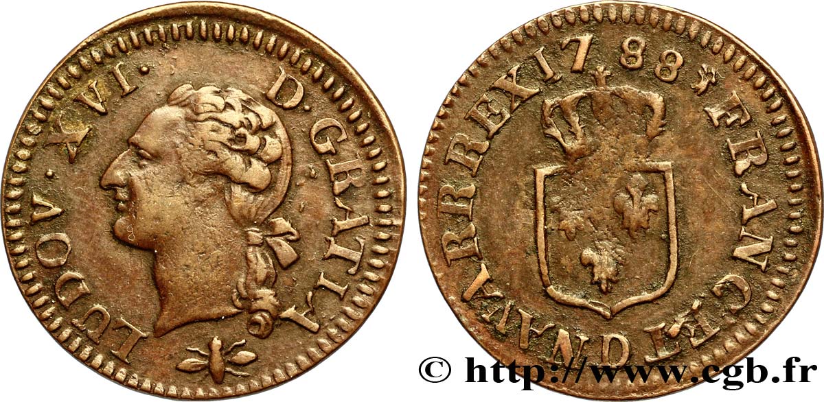 LOUIS XVI Liard dit  à l écu  1788 Lyon SS