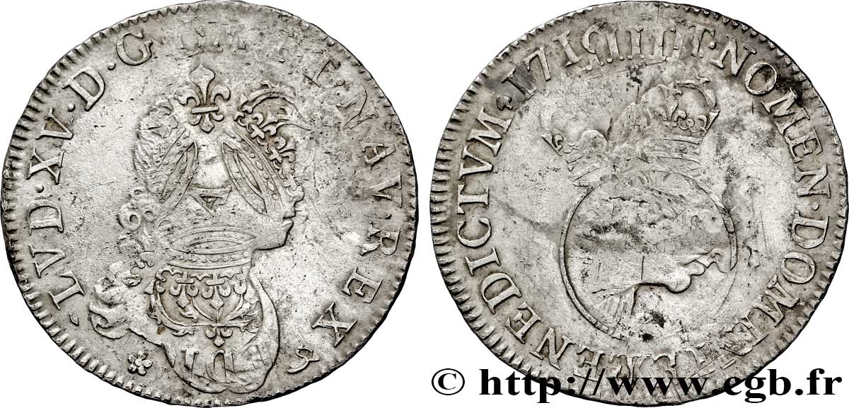 LOUIS XV DIT LE BIEN AIMÉ Demi-écu dit “vertugadin” 1716 Rouen TB