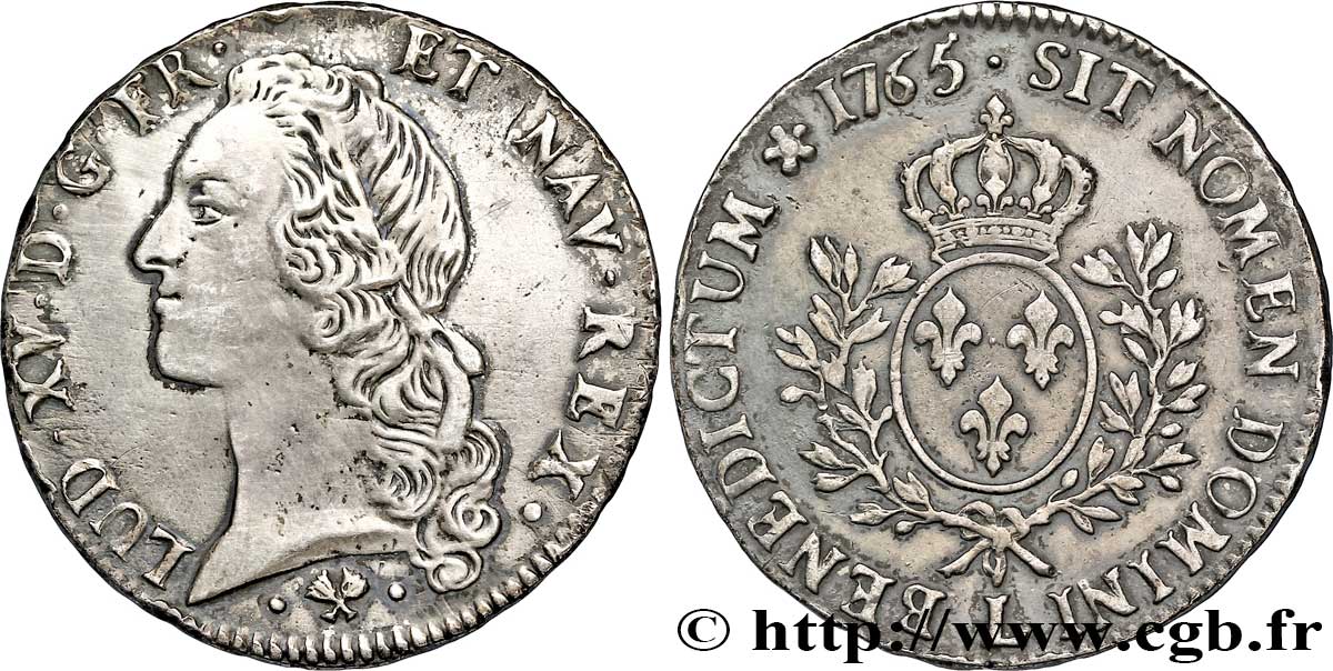 LOUIS XV DIT LE BIEN AIMÉ Écu aux branches d’olivier, tête ceinte d’un bandeau 1765 Bayonne TB+