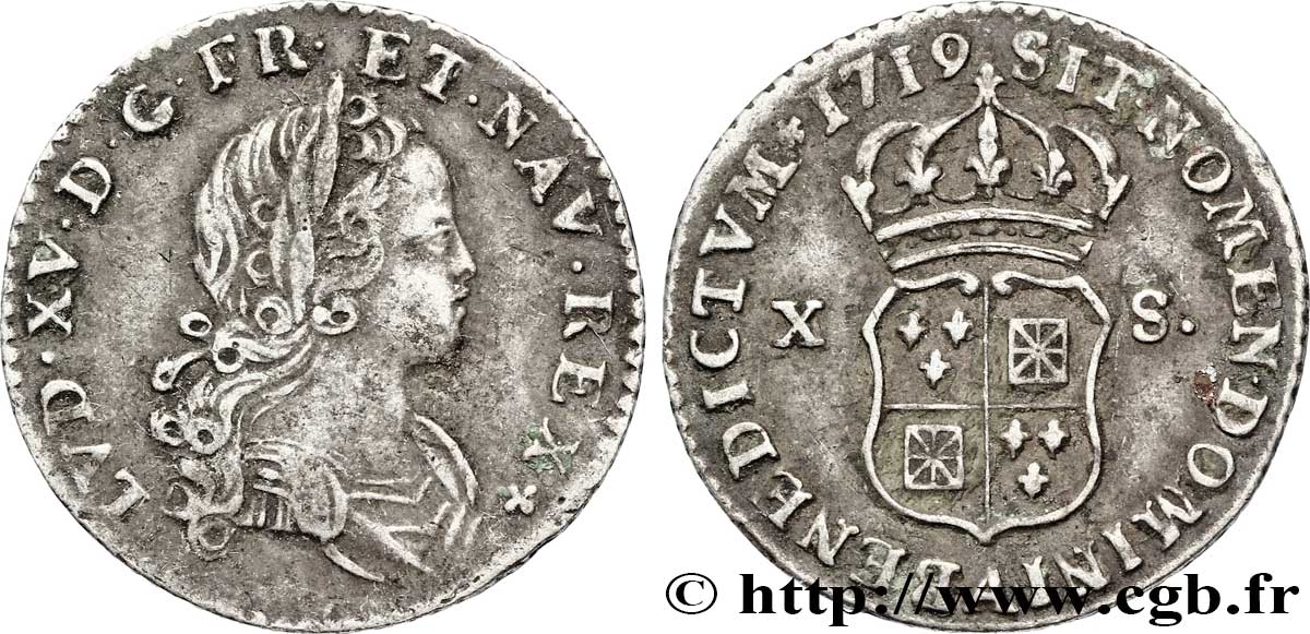 LOUIS XV DIT LE BIEN AIMÉ X sols de Navarre 1719 Paris TB+