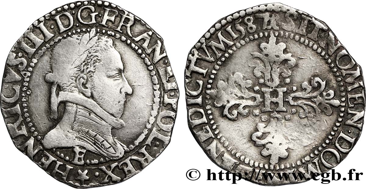 HENRY III Demi-franc au col plat 1587 Tours fSS