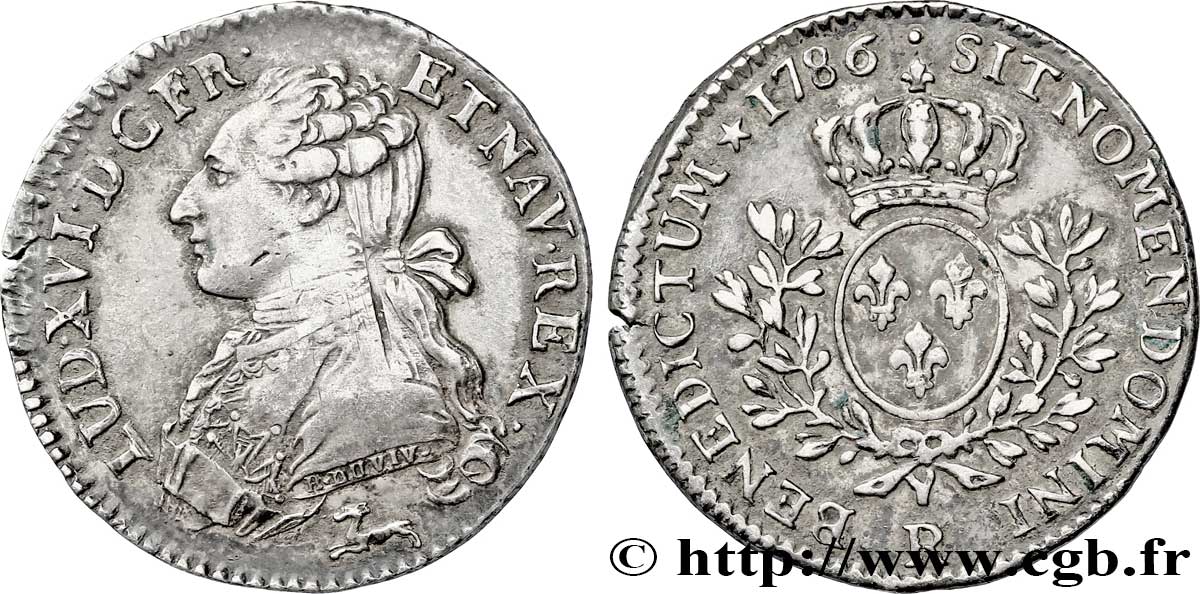 LOUIS XVI Cinquième d écu aux branches d olivier 1786 Orléans SS