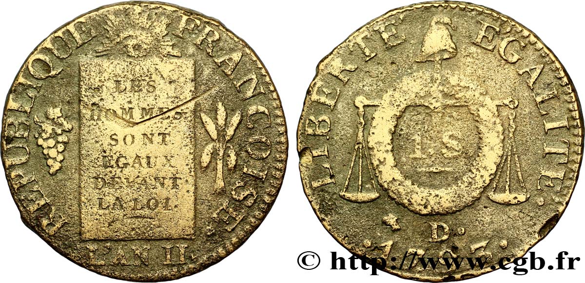 LA CONVENTION 1 sol dit &nbsp;à la table de loi&nbsp; 1793 Dijon TB+