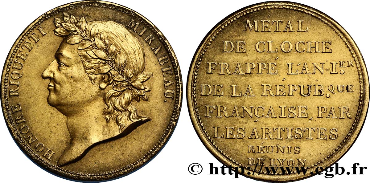 CONFIANCE (MONNAIES DE...) Essai de Galle à l&nbsp;effigie de Mirabeau 1792 Lyon TTB+